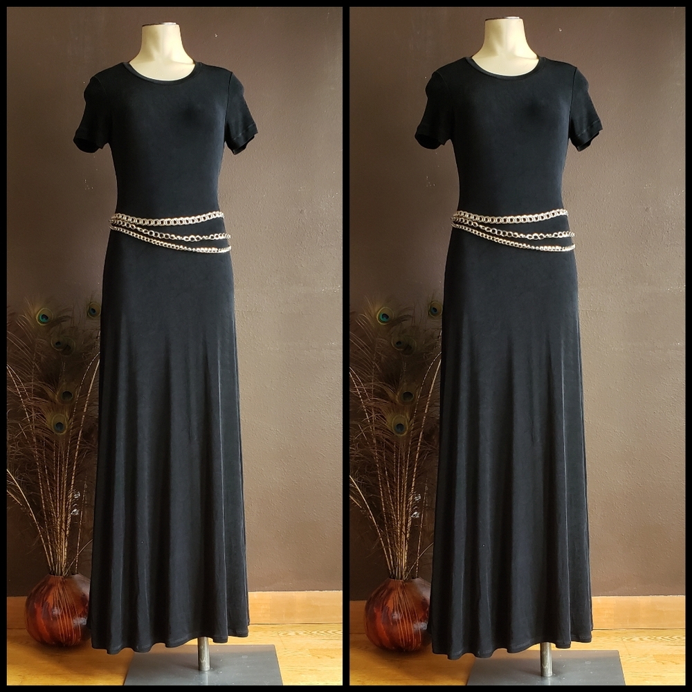 VTG BCBG Black Short Sleeve Maxi Dress - Picture 1 of 10